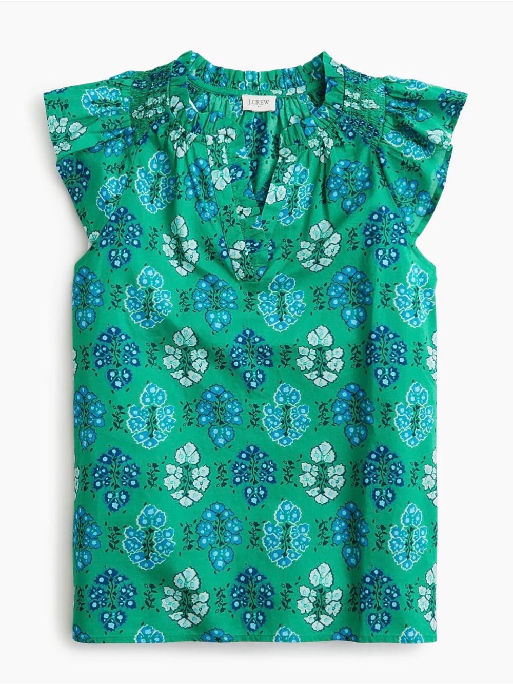 J. Crew Printed flutter sleeve top